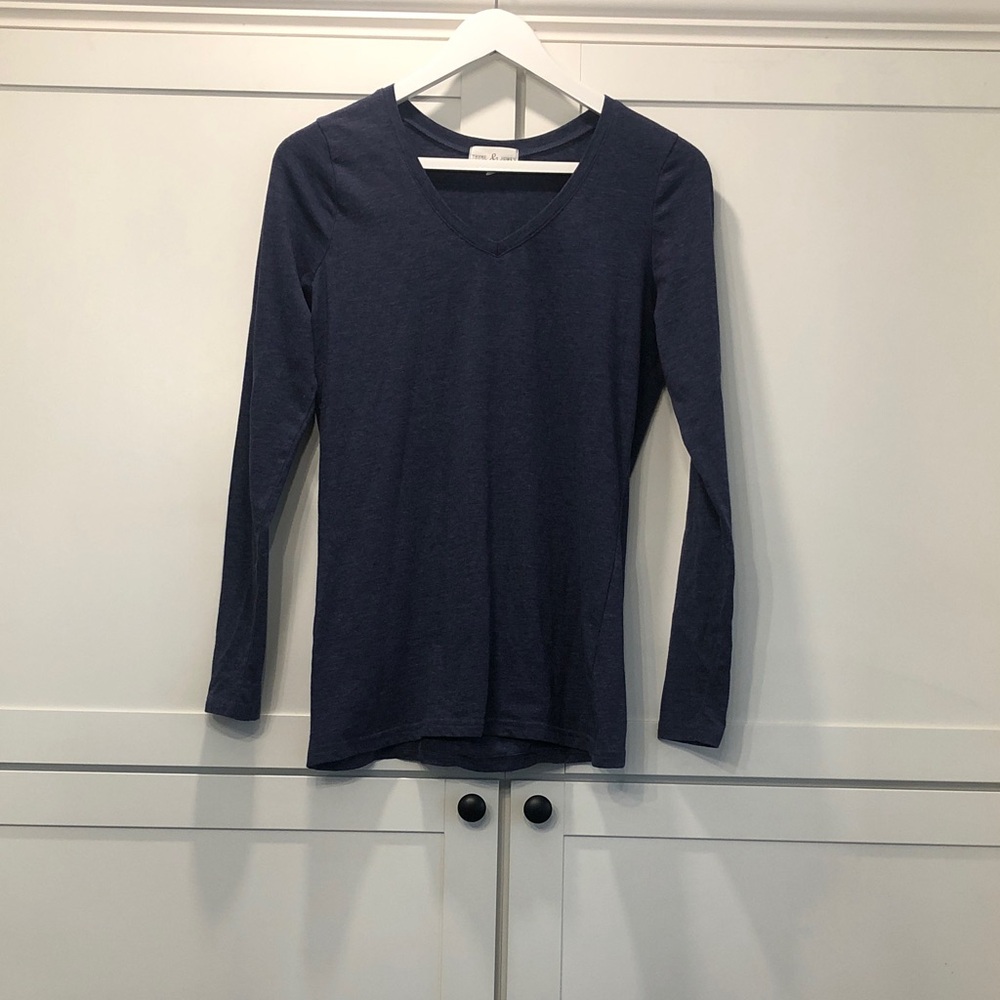 Thyme & Honey V-Neck Long Sleeve Cotton Tee - Blueish Purple Small